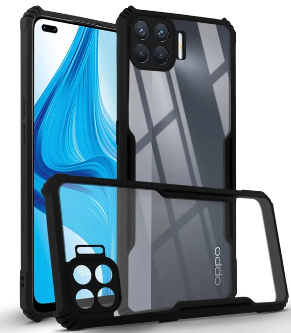 Bumper_Black_Shockproof_Bumper_Crystal__Back_Case_Cover_Compatible_With_Oppo_F17_/_Oppo_A73_4G__Minimalist_Pc+Tpu_360_Protection_Tough_Rugged_Design