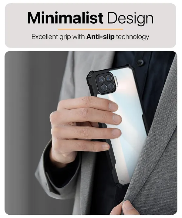 Bumper_Black_Shockproof_Bumper_Crystal__Back_Case_Cover_Compatible_With_Oppo_F17_/_Oppo_A73_4G__Minimalist_Pc+Tpu_360_Protection_Tough_Rugged_Design