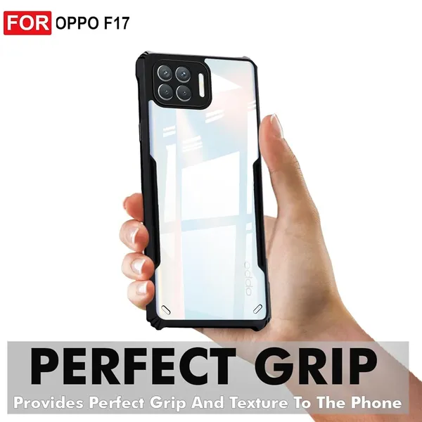Bumper_Black_Shockproof_Bumper_Crystal__Back_Case_Cover_Compatible_With_Oppo_F17_/_Oppo_A73_4G__Minimalist_Pc+Tpu_360_Protection_Tough_Rugged_Design