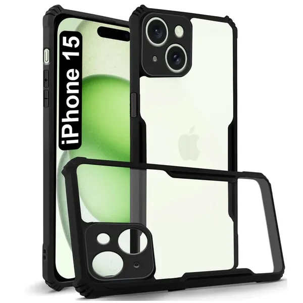 Bumper_Black_Shockproof_Bumper_Crystal__Back_Case_Cover_Compatible_With_Iphone_15__Minimalist_Pc+Tpu_360_Protection_Tough_Rugged_Design