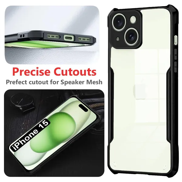 Bumper_Black_Shockproof_Bumper_Crystal__Back_Case_Cover_Compatible_With_Iphone_15__Minimalist_Pc+Tpu_360_Protection_Tough_Rugged_Design