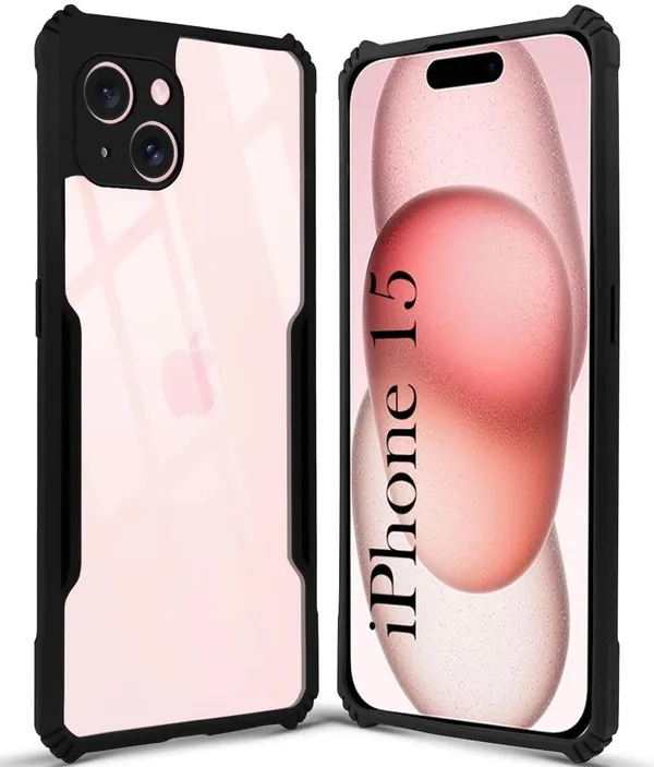 Bumper_Black_Shockproof_Bumper_Crystal__Back_Case_Cover_Compatible_With_Iphone_15__Minimalist_Pc+Tpu_360_Protection_Tough_Rugged_Design