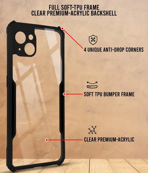 Bumper_Black_Shockproof_Bumper_Crystal__Back_Case_Cover_Compatible_With_Iphone_15__Minimalist_Pc+Tpu_360_Protection_Tough_Rugged_Design