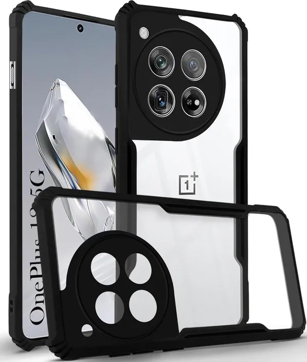 Bumper_Black_Shockproof_Bumper_Crystal__Back_Case_Cover_Compatible_With_Oneplus_12_5G_/_1+_12_5G__Minimalist_Pc+Tpu_360_Protection_Tough_Rugged_Design