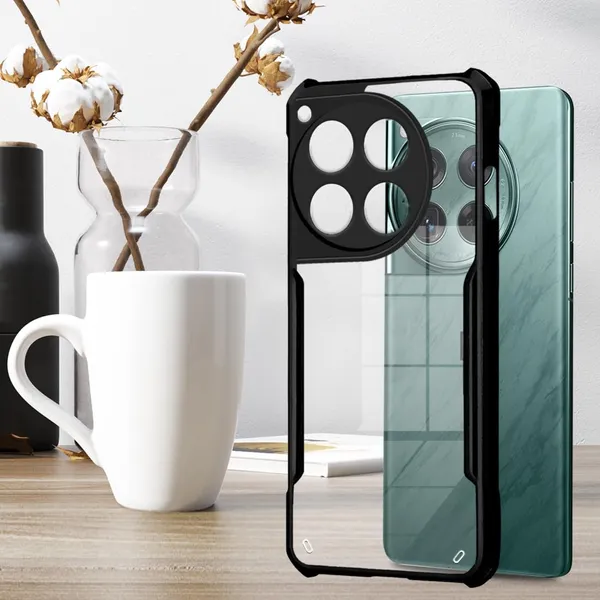 Bumper_Black_Shockproof_Bumper_Crystal__Back_Case_Cover_Compatible_With_Oneplus_12_5G_/_1+_12_5G__Minimalist_Pc+Tpu_360_Protection_Tough_Rugged_Design