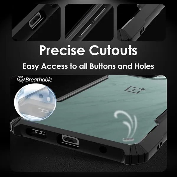 Bumper_Black_Shockproof_Bumper_Crystal__Back_Case_Cover_Compatible_With_Oneplus_12_5G_/_1+_12_5G__Minimalist_Pc+Tpu_360_Protection_Tough_Rugged_Design