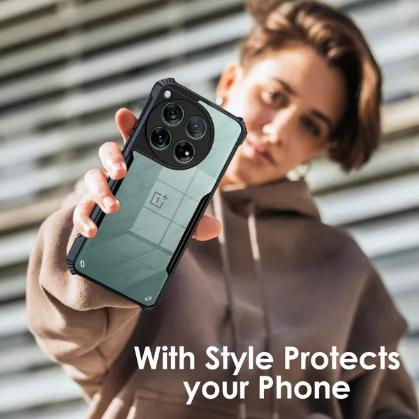 Bumper_Black_Shockproof_Bumper_Crystal__Back_Case_Cover_Compatible_With_Oneplus_12_5G_/_1+_12_5G__Minimalist_Pc+Tpu_360_Protection_Tough_Rugged_Design