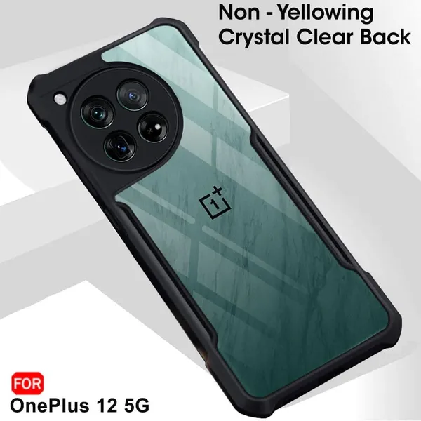 Bumper_Black_Shockproof_Bumper_Crystal__Back_Case_Cover_Compatible_With_Oneplus_12_5G_/_1+_12_5G__Minimalist_Pc+Tpu_360_Protection_Tough_Rugged_Design