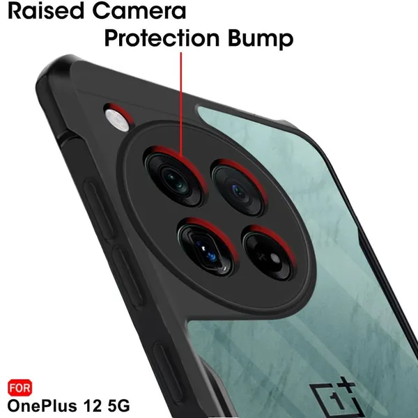 Bumper_Black_Shockproof_Bumper_Crystal__Back_Case_Cover_Compatible_With_Oneplus_12_5G_/_1+_12_5G__Minimalist_Pc+Tpu_360_Protection_Tough_Rugged_Design