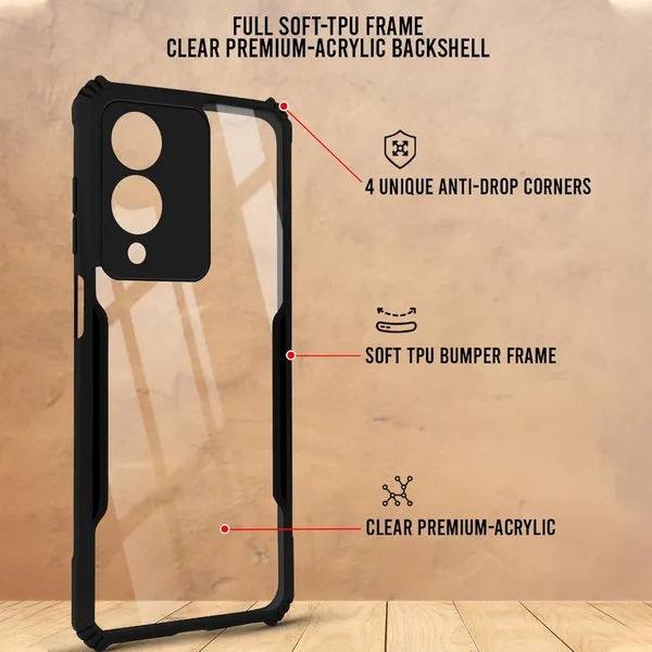 Bumper_Black_Shockproof_Bumper_Crystal__Back_Case_Cover_Compatible_With_Vivo_Y17S_4G_/_Vivo_Y36I_5G_/_Vivo_Y28_5G__Minimalist_Pc+Tpu_360_Protection_Tough_Rugged_Design