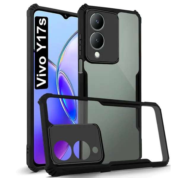 Bumper_Black_Shockproof_Bumper_Crystal__Back_Case_Cover_Compatible_With_Vivo_Y17S_4G_/_Vivo_Y36I_5G_/_Vivo_Y28_5G__Minimalist_Pc+Tpu_360_Protection_Tough_Rugged_Design