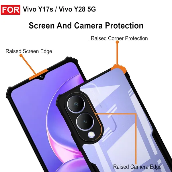 Bumper_Black_Shockproof_Bumper_Crystal__Back_Case_Cover_Compatible_With_Vivo_Y17S_4G_/_Vivo_Y36I_5G_/_Vivo_Y28_5G__Minimalist_Pc+Tpu_360_Protection_Tough_Rugged_Design