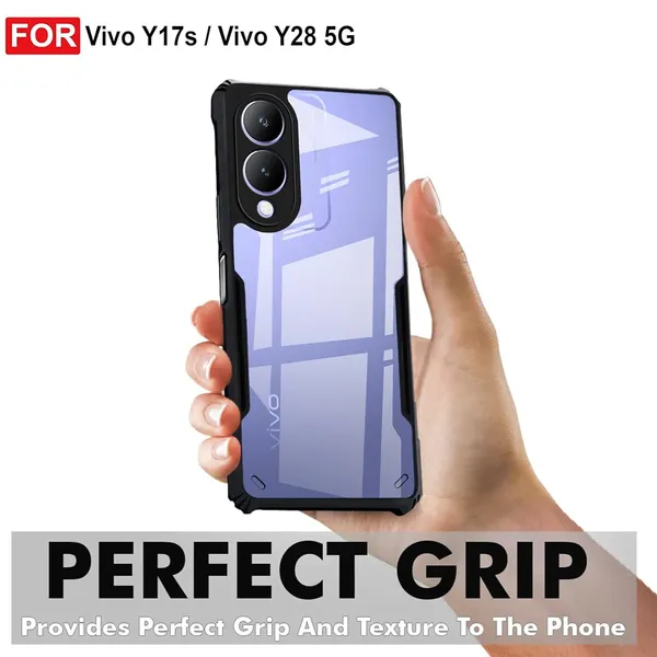 Bumper_Black_Shockproof_Bumper_Crystal__Back_Case_Cover_Compatible_With_Vivo_Y17S_4G_/_Vivo_Y36I_5G_/_Vivo_Y28_5G__Minimalist_Pc+Tpu_360_Protection_Tough_Rugged_Design