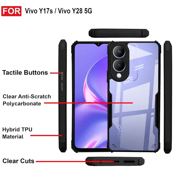 Bumper_Black_Shockproof_Bumper_Crystal__Back_Case_Cover_Compatible_With_Vivo_Y17S_4G_/_Vivo_Y36I_5G_/_Vivo_Y28_5G__Minimalist_Pc+Tpu_360_Protection_Tough_Rugged_Design