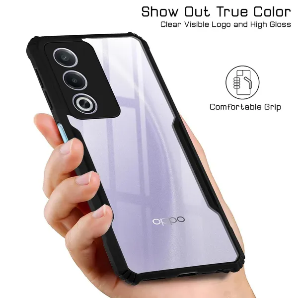 Bumper_Black_Shockproof_Bumper_Crystal__Back_Case_Cover_Compatible_With_Oppo_A3_Pro_5G_/_A80_5G_/_K12X_5G__Minimalist_Pc+Tpu_360_Protection_Tough_Rugged_Design