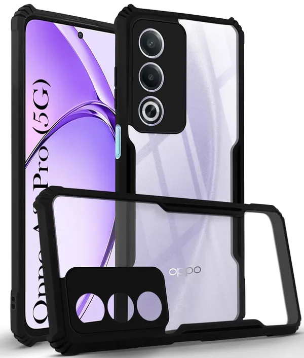 Bumper_Black_Shockproof_Bumper_Crystal__Back_Case_Cover_Compatible_With_Oppo_A3_Pro_5G_/_A80_5G_/_K12X_5G__Minimalist_Pc+Tpu_360_Protection_Tough_Rugged_Design