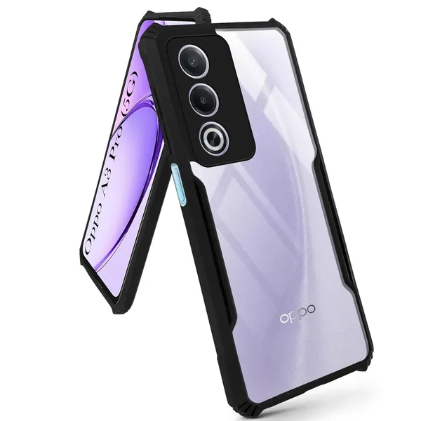 Bumper_Black_Shockproof_Bumper_Crystal__Back_Case_Cover_Compatible_With_Oppo_A3_Pro_5G_/_A80_5G_/_K12X_5G__Minimalist_Pc+Tpu_360_Protection_Tough_Rugged_Design