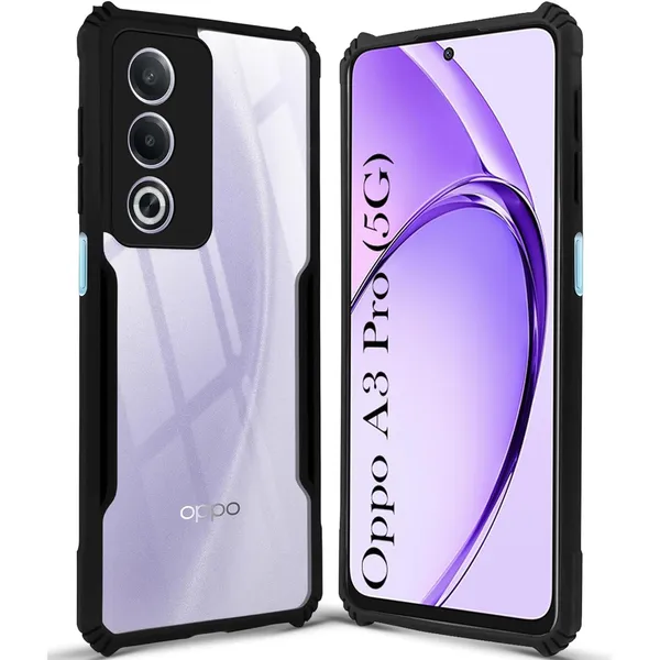 Bumper_Black_Shockproof_Bumper_Crystal__Back_Case_Cover_Compatible_With_Oppo_A3_Pro_5G_/_A80_5G_/_K12X_5G__Minimalist_Pc+Tpu_360_Protection_Tough_Rugged_Design