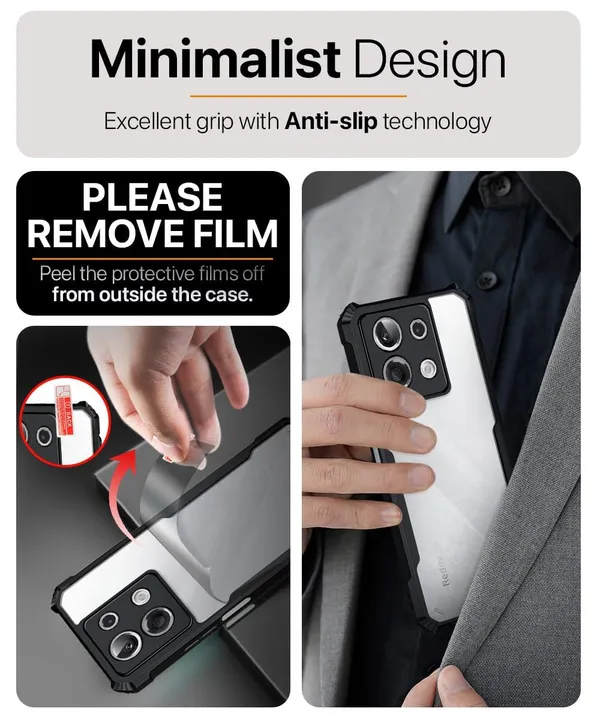 Bumper_Black_Shockproof_Bumper_Crystal__Back_Case_Cover_Compatible_With_Xiaomi_Redmi_Note_13_5G__Minimalist_Pc+Tpu_360_Protection_Tough_Rugged_Design