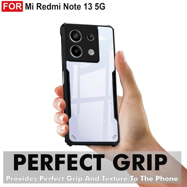 Bumper_Black_Shockproof_Bumper_Crystal__Back_Case_Cover_Compatible_With_Xiaomi_Redmi_Note_13_5G__Minimalist_Pc+Tpu_360_Protection_Tough_Rugged_Design