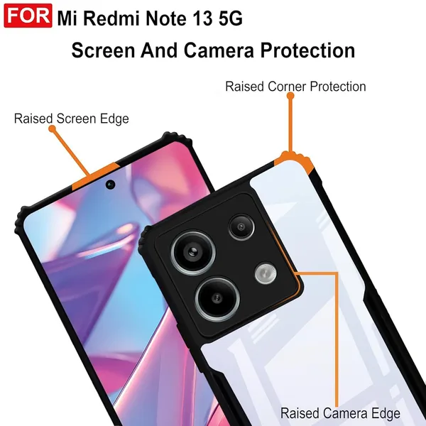 Bumper_Black_Shockproof_Bumper_Crystal__Back_Case_Cover_Compatible_With_Xiaomi_Redmi_Note_13_5G__Minimalist_Pc+Tpu_360_Protection_Tough_Rugged_Design