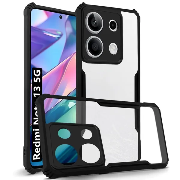 Bumper_Black_Shockproof_Bumper_Crystal__Back_Case_Cover_Compatible_With_Xiaomi_Redmi_Note_13_5G__Minimalist_Pc+Tpu_360_Protection_Tough_Rugged_Design
