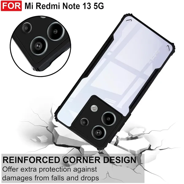 Bumper_Black_Shockproof_Bumper_Crystal__Back_Case_Cover_Compatible_With_Xiaomi_Redmi_Note_13_5G__Minimalist_Pc+Tpu_360_Protection_Tough_Rugged_Design