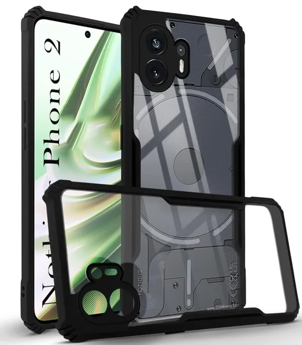 Bumper_Black_Shockproof_Bumper_Crystal__Back_Case_Cover_Compatible_With_Nothing_Phone_2__Minimalist_Pc+Tpu_360_Protection_Tough_Rugged_Design