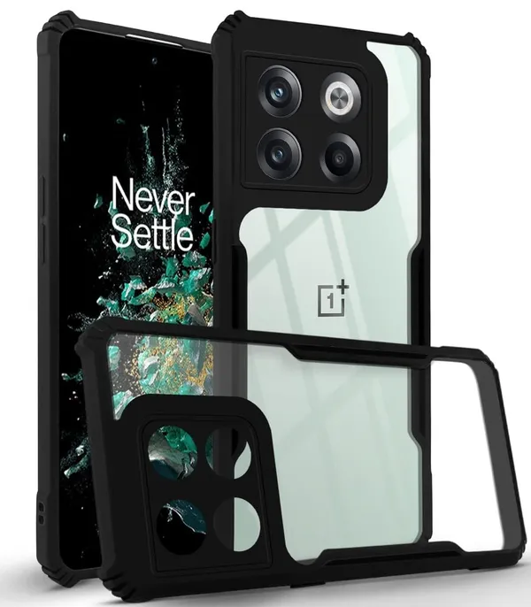 Bumper_Black_Shockproof_Bumper_Crystal__Back_Case_Cover_Compatible_With_Oneplus_10T_5G_/_1+_Ace_Pro_5G__Minimalist_Pc+Tpu_360_Protection_Tough_Rugged_Design