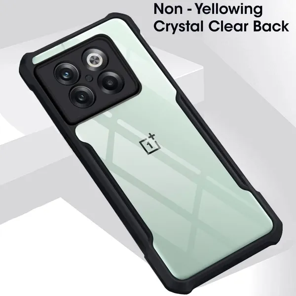 Bumper_Black_Shockproof_Bumper_Crystal__Back_Case_Cover_Compatible_With_Oneplus_10T_5G_/_1+_Ace_Pro_5G__Minimalist_Pc+Tpu_360_Protection_Tough_Rugged_Design