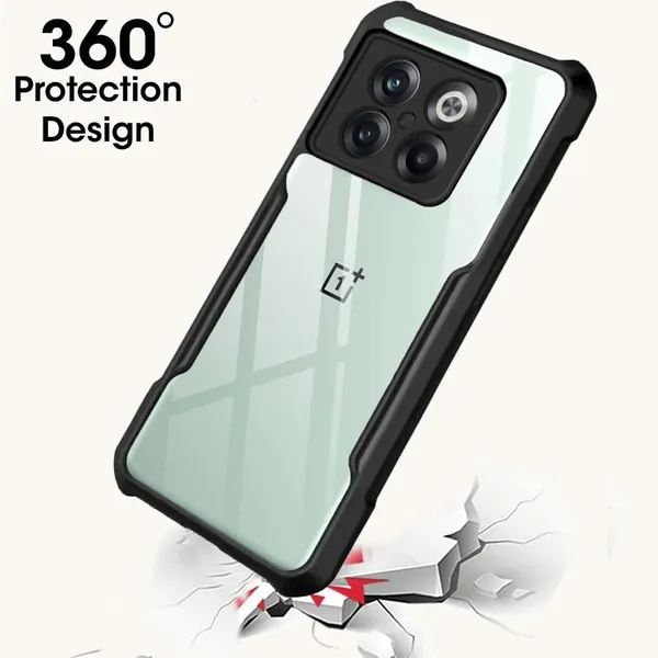 Bumper_Black_Shockproof_Bumper_Crystal__Back_Case_Cover_Compatible_With_Oneplus_10T_5G_/_1+_Ace_Pro_5G__Minimalist_Pc+Tpu_360_Protection_Tough_Rugged_Design
