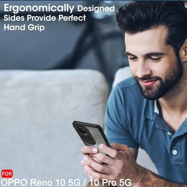 Bumper_Black_Shockproof_Bumper_Crystal__Back_Case_Cover_Compatible_With_Oppo_Reno_10_5G_/_Oppo_Reno_10_Pro_5G__Minimalist_Pc+Tpu_360_Protection_Tough_Rugged_Design