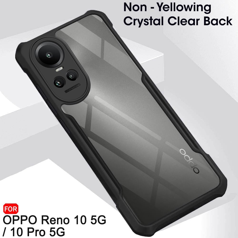 Bumper_Black_Shockproof_Bumper_Crystal__Back_Case_Cover_Compatible_With_Oppo_Reno_10_5G_/_Oppo_Reno_10_Pro_5G__Minimalist_Pc+Tpu_360_Protection_Tough_Rugged_Design