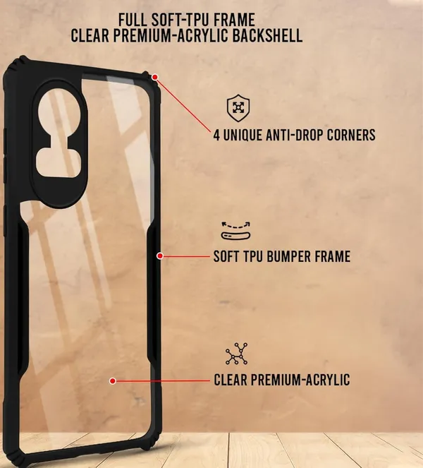 Bumper_Black_Shockproof_Bumper_Crystal__Back_Case_Cover_Compatible_With_Oppo_Reno_10_5G_/_Oppo_Reno_10_Pro_5G__Minimalist_Pc+Tpu_360_Protection_Tough_Rugged_Design