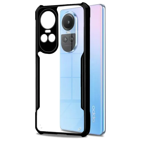 Bumper_Black_Shockproof_Bumper_Crystal__Back_Case_Cover_Compatible_With_Oppo_Reno_10_5G_/_Oppo_Reno_10_Pro_5G__Minimalist_Pc+Tpu_360_Protection_Tough_Rugged_Design