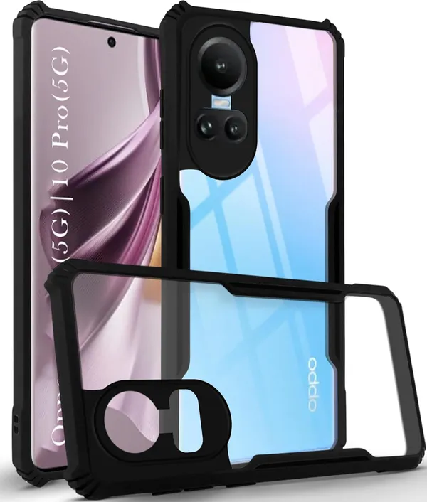Bumper_Black_Shockproof_Bumper_Crystal__Back_Case_Cover_Compatible_With_Oppo_Reno_10_5G_/_Oppo_Reno_10_Pro_5G__Minimalist_Pc+Tpu_360_Protection_Tough_Rugged_Design