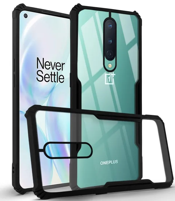 Bumper_Black_Shockproof_Bumper_Crystal__Back_Case_Cover_Compatible_With_Oneplus_8/1+8__Minimalist_Pc+Tpu_360_Protection_Tough_Rugged_Design
