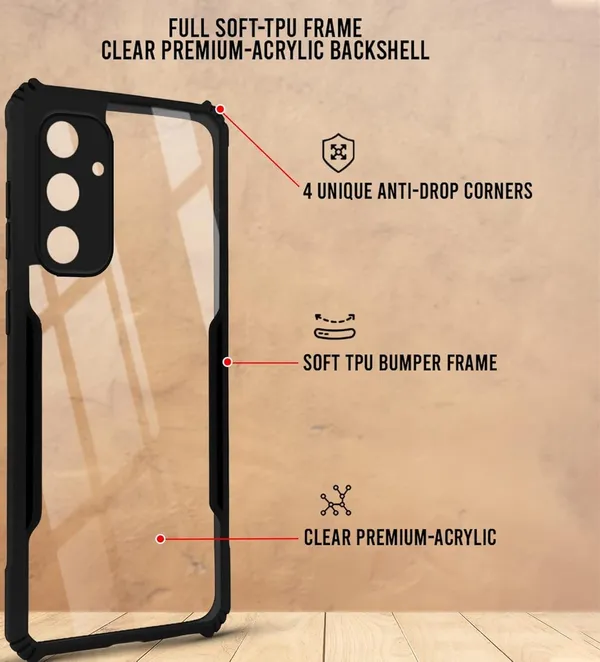 Bumper_Black_Shockproof_Bumper_Crystal__Back_Case_Cover_Compatible_With_Samsung_Galaxy_A54_5G__Minimalist_Pc+Tpu_360_Protection_Tough_Rugged_Design