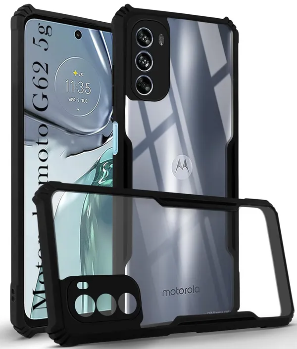 Bumper_Black_Shockproof_Bumper_Crystal__Back_Case_Cover_Compatible_With_Motorola_Moto_G62_5G__Minimalist_Pc+Tpu_360_Protection_Tough_Rugged_Design