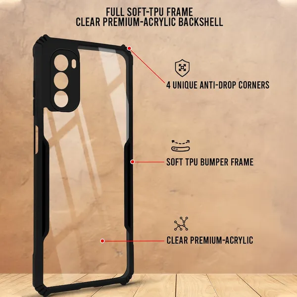 Bumper_Black_Shockproof_Bumper_Crystal__Back_Case_Cover_Compatible_With_Motorola_Moto_G62_5G__Minimalist_Pc+Tpu_360_Protection_Tough_Rugged_Design