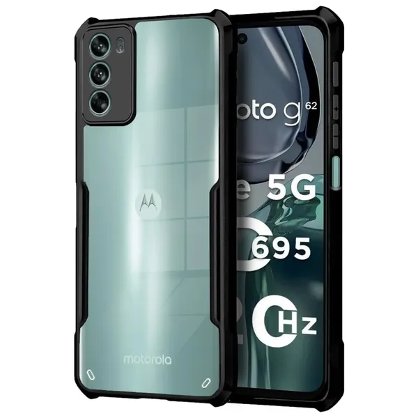 Bumper_Black_Shockproof_Bumper_Crystal__Back_Case_Cover_Compatible_With_Motorola_Moto_G62_5G__Minimalist_Pc+Tpu_360_Protection_Tough_Rugged_Design