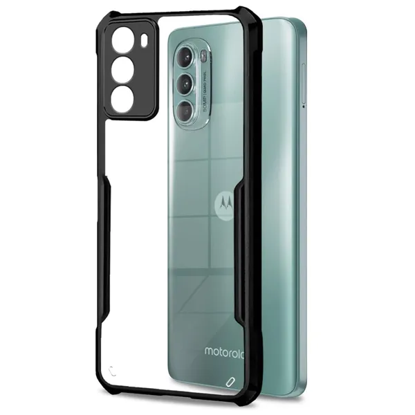 Bumper_Black_Shockproof_Bumper_Crystal__Back_Case_Cover_Compatible_With_Motorola_Moto_G62_5G__Minimalist_Pc+Tpu_360_Protection_Tough_Rugged_Design