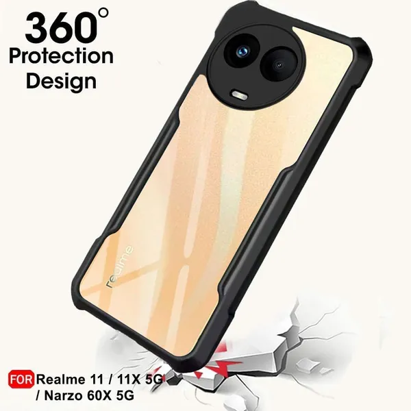 Bumper_Black_Shockproof_Bumper_Crystal__Back_Case_Cover_Compatible_With_Realme_11_5G_/_Realme_11X_/_Narzo_60X_/_C67_5G__Minimalist_Pc+Tpu_360_Protection_Tough_Rugged_Design