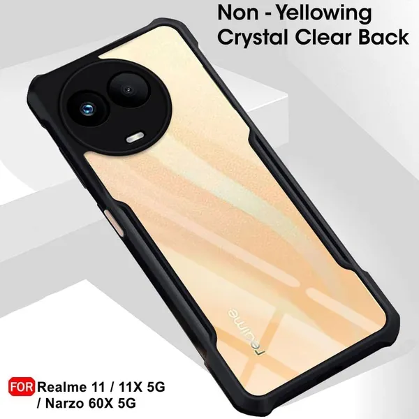 Bumper_Black_Shockproof_Bumper_Crystal__Back_Case_Cover_Compatible_With_Realme_11_5G_/_Realme_11X_/_Narzo_60X_/_C67_5G__Minimalist_Pc+Tpu_360_Protection_Tough_Rugged_Design