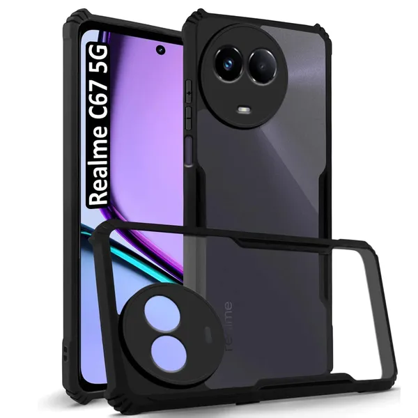 Bumper_Black_Shockproof_Bumper_Crystal__Back_Case_Cover_Compatible_With_Realme_11_5G_/_Realme_11X_/_Narzo_60X_/_C67_5G__Minimalist_Pc+Tpu_360_Protection_Tough_Rugged_Design