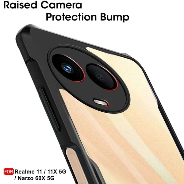 Bumper_Black_Shockproof_Bumper_Crystal__Back_Case_Cover_Compatible_With_Realme_11_5G_/_Realme_11X_/_Narzo_60X_/_C67_5G__Minimalist_Pc+Tpu_360_Protection_Tough_Rugged_Design