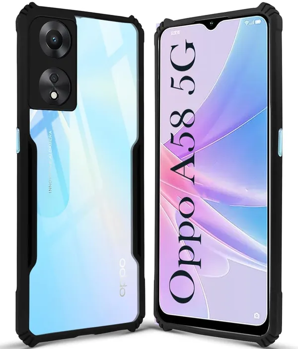 Bumper_Black_Shockproof_Bumper_Crystal__Back_Case_Cover_Compatible_With_Oppo_A58_5G_/_Oppo_A58X_/_Oppo_A78__Minimalist_Pc+Tpu_360_Protection_Tough_Rugged_Design