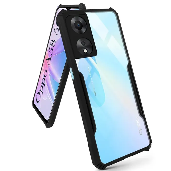 Bumper_Black_Shockproof_Bumper_Crystal__Back_Case_Cover_Compatible_With_Oppo_A58_5G_/_Oppo_A58X_/_Oppo_A78__Minimalist_Pc+Tpu_360_Protection_Tough_Rugged_Design