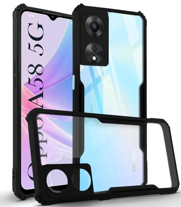 Bumper_Black_Shockproof_Bumper_Crystal__Back_Case_Cover_Compatible_With_Oppo_A58_5G_/_Oppo_A58X_/_Oppo_A78__Minimalist_Pc+Tpu_360_Protection_Tough_Rugged_Design