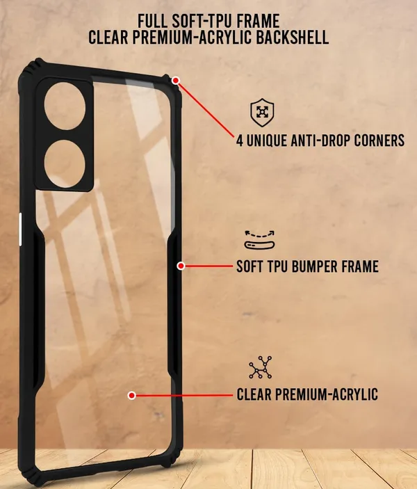 Bumper_Black_Shockproof_Bumper_Crystal__Back_Case_Cover_Compatible_With_Oppo_A58_5G_/_Oppo_A58X_/_Oppo_A78__Minimalist_Pc+Tpu_360_Protection_Tough_Rugged_Design